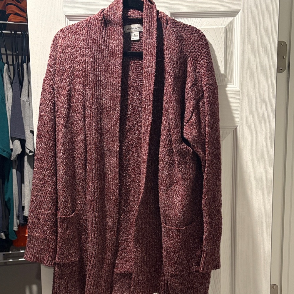 Liz Claiborne Maroon Knit Cardigan
